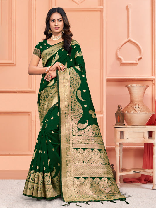 Green Silk Woven Work Traditional Tassels Saree