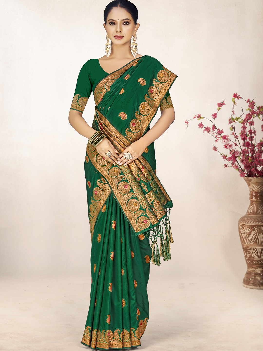 Green Silk Woven Work Traditional Saree