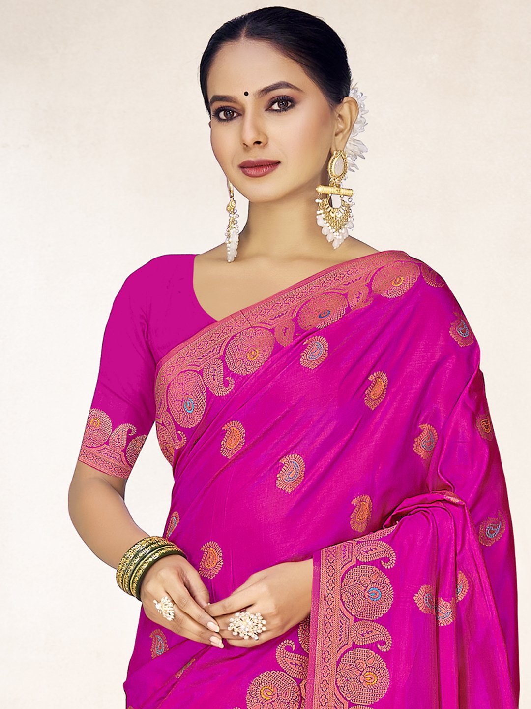 Pink Silk Woven Work Traditional Saree