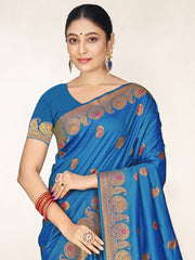 Blue Silk Woven Work Traditional Saree