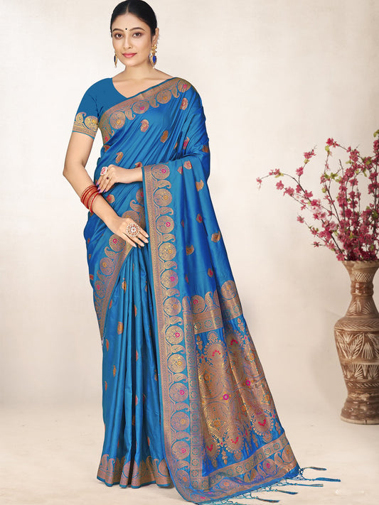 Blue Silk Woven Work Traditional Saree