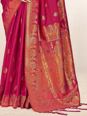 Maroon Silk Woven Work Traditional Saree