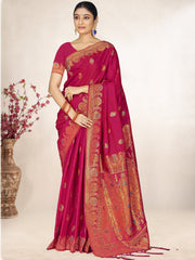 Maroon Silk Woven Work Traditional Saree