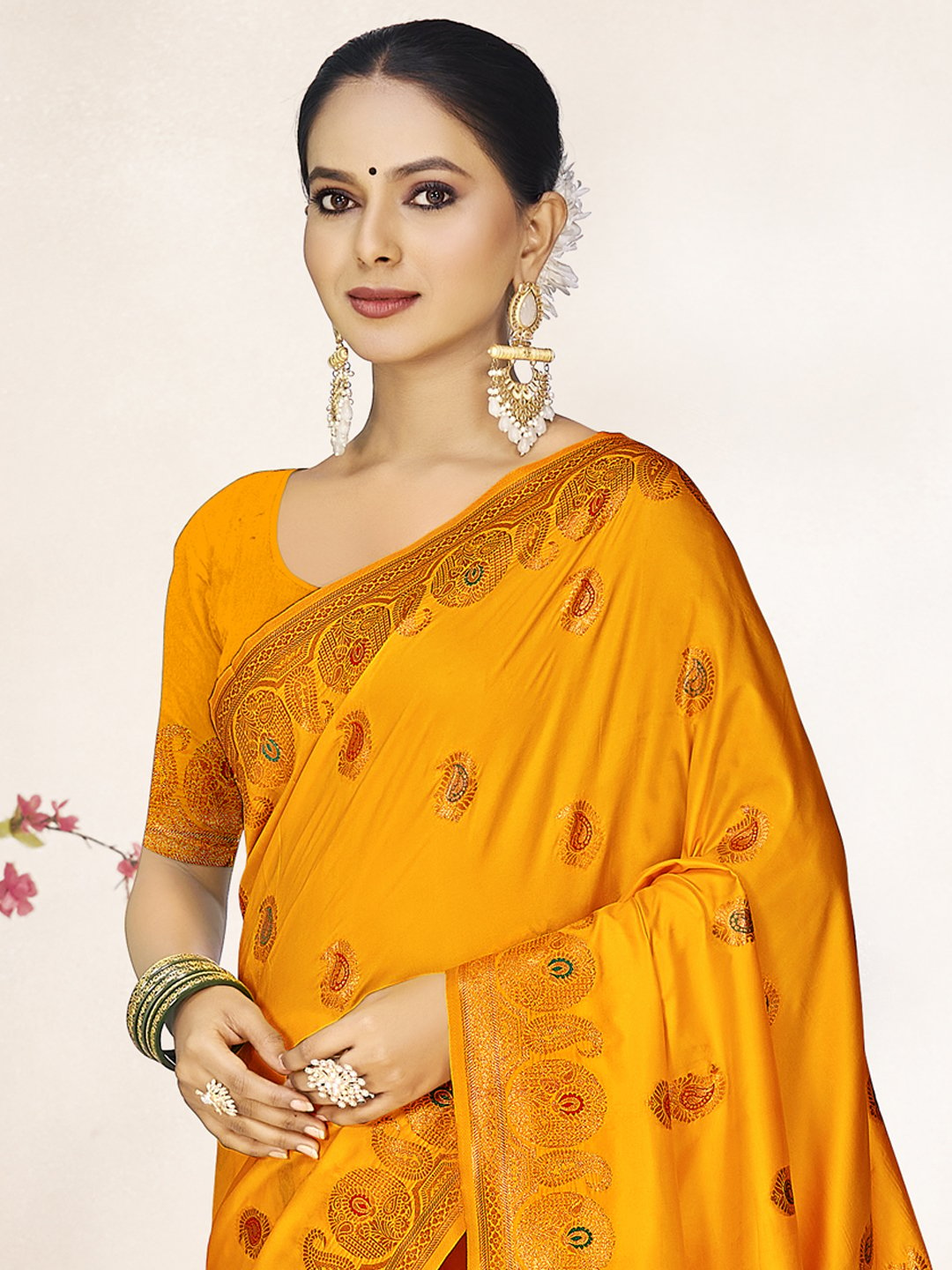 Yellow Silk Woven Work Traditional Saree