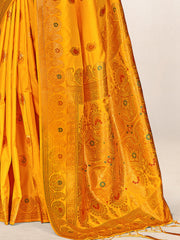 Yellow Silk Woven Work Traditional Saree