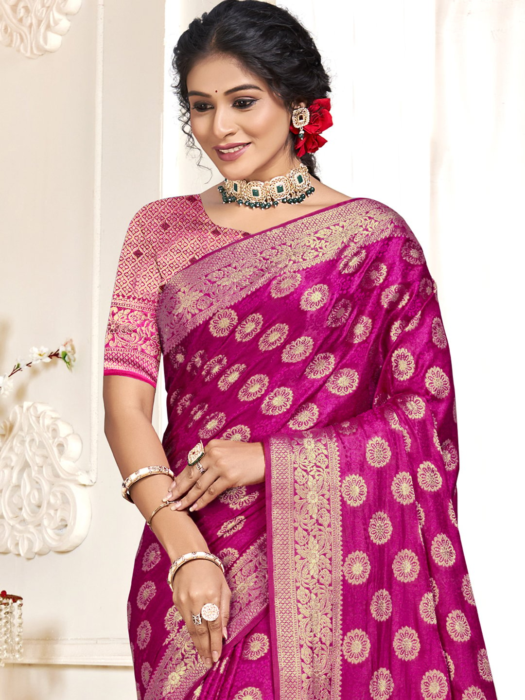 Pink Silk Woven Work Traditional Saree