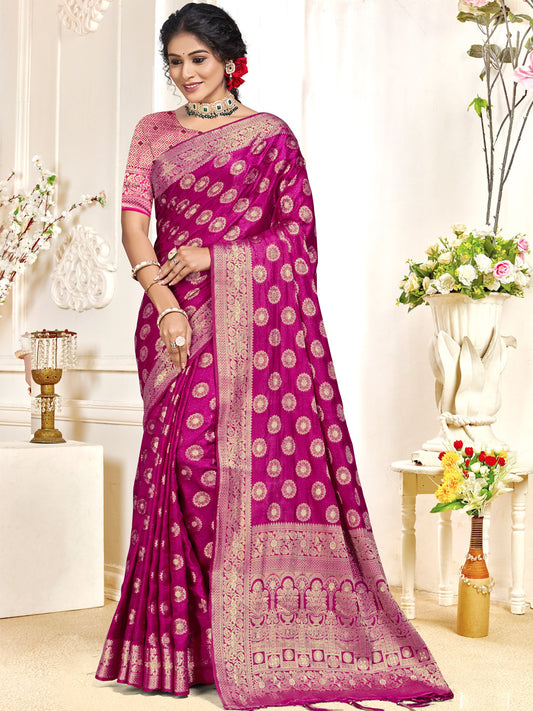 Pink Silk Woven Work Traditional Saree