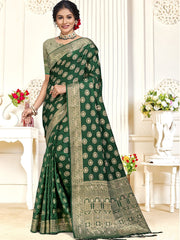 Dark Green Silk Woven Work Traditional Saree