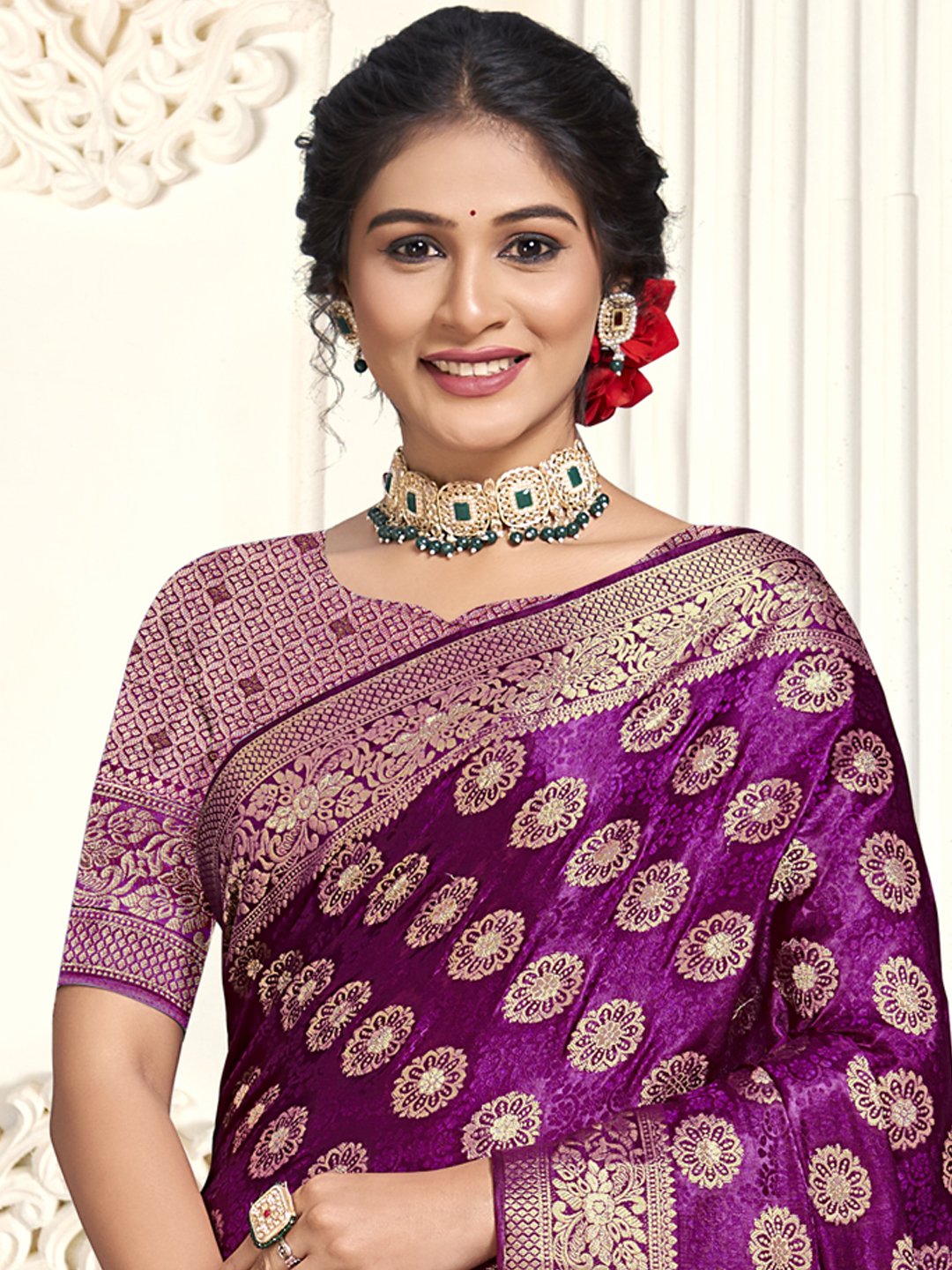 Purple Silk Woven Work Traditional Saree