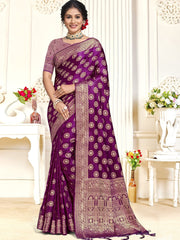 Purple Silk Woven Work Traditional Saree