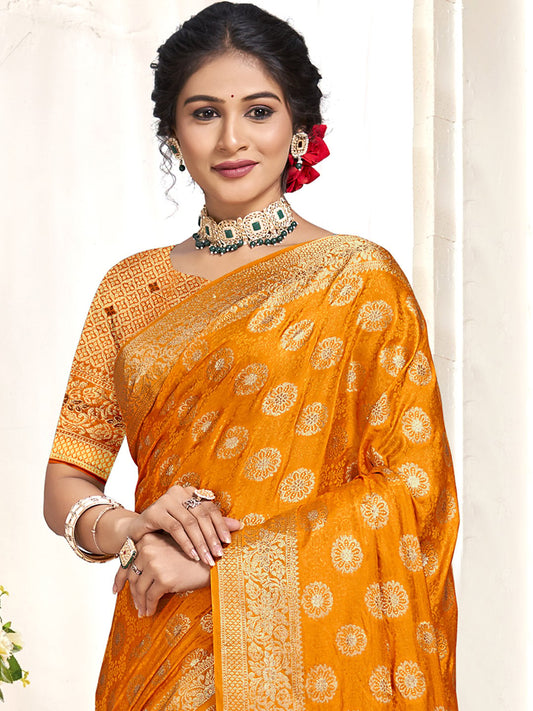 Yellow Silk Woven Work Traditional Saree