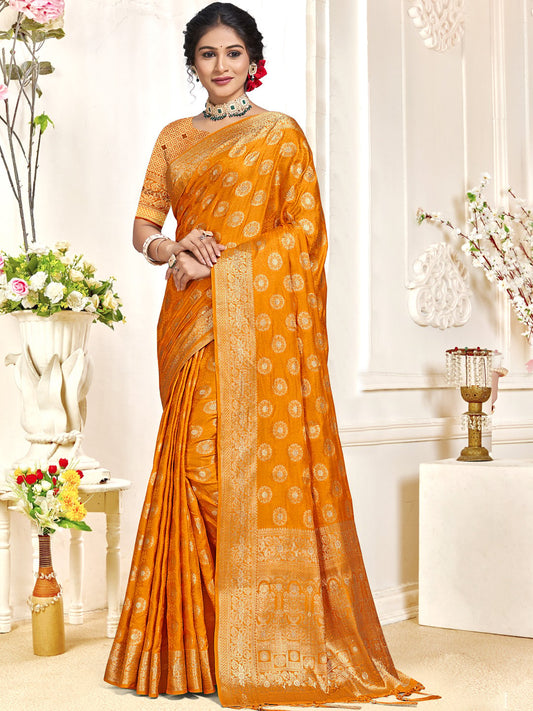 Yellow Silk Woven Work Traditional Saree