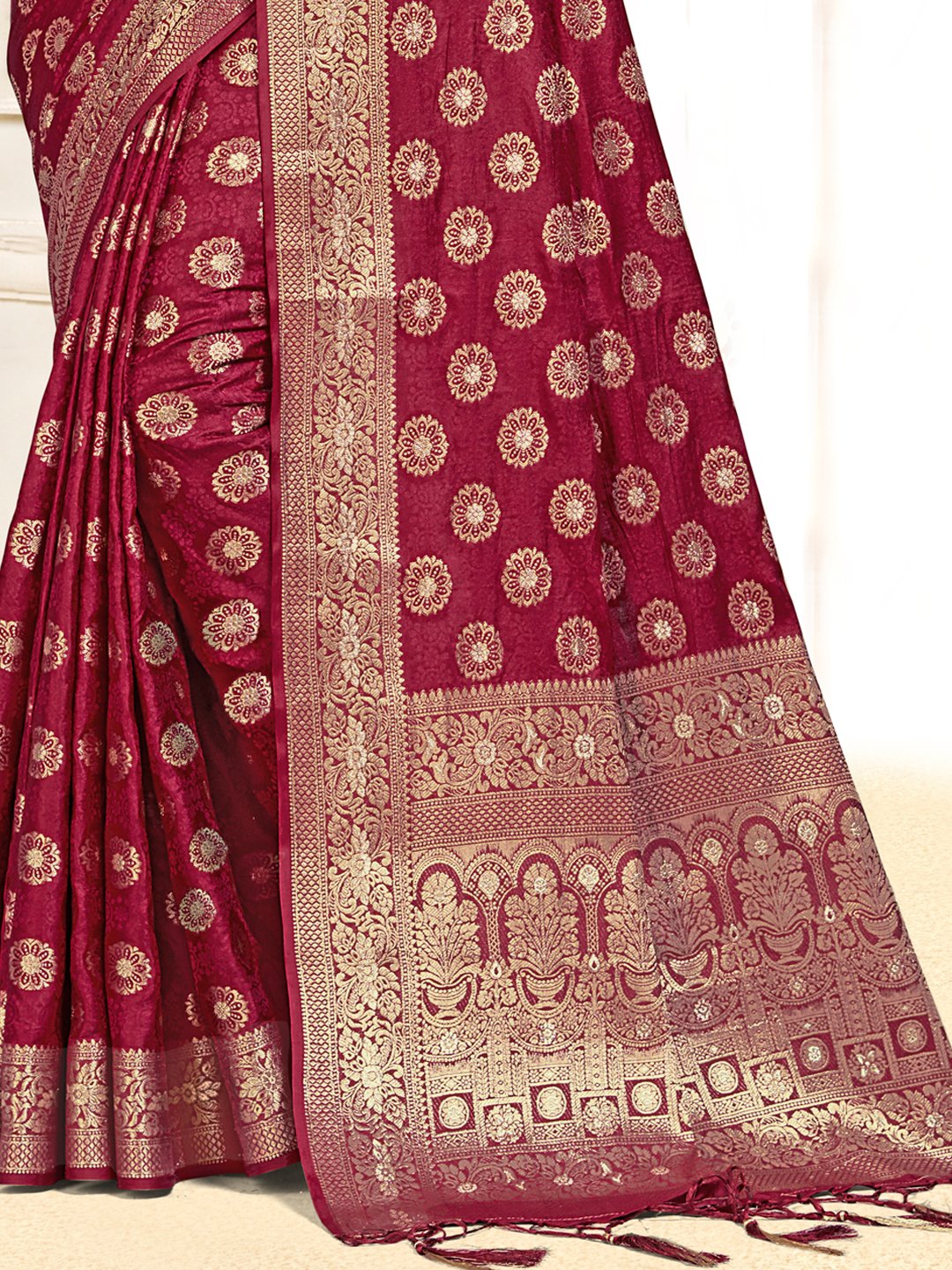 Maroon Silk Woven Work Traditional Saree