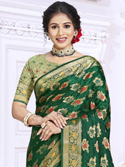 Dark Green Silk Woven Work Traditional Saree