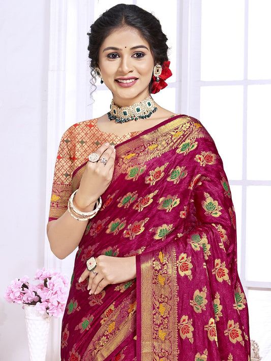 Maroon Silk Woven Work Traditional Saree