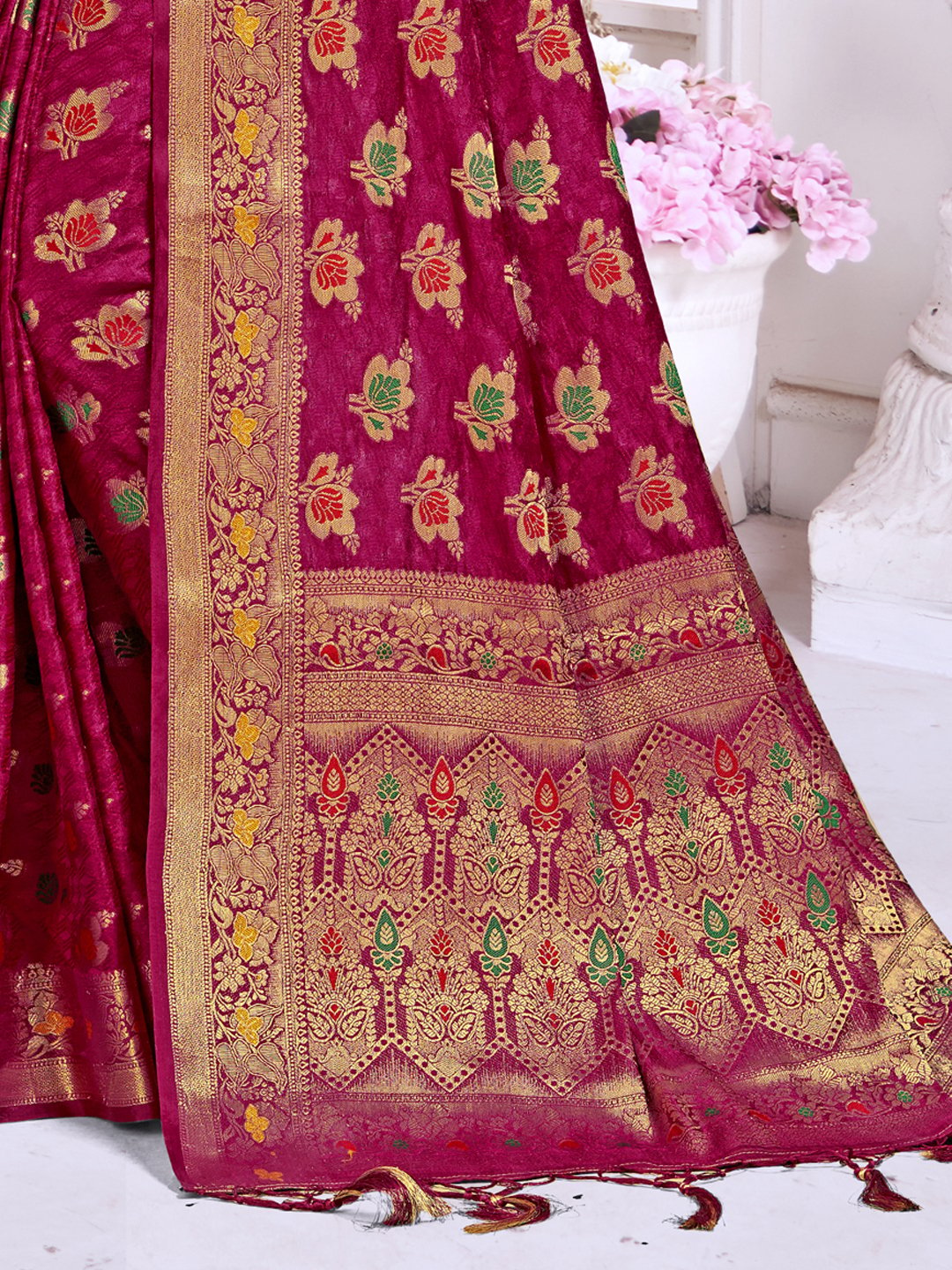 Maroon Silk Woven Work Traditional Saree