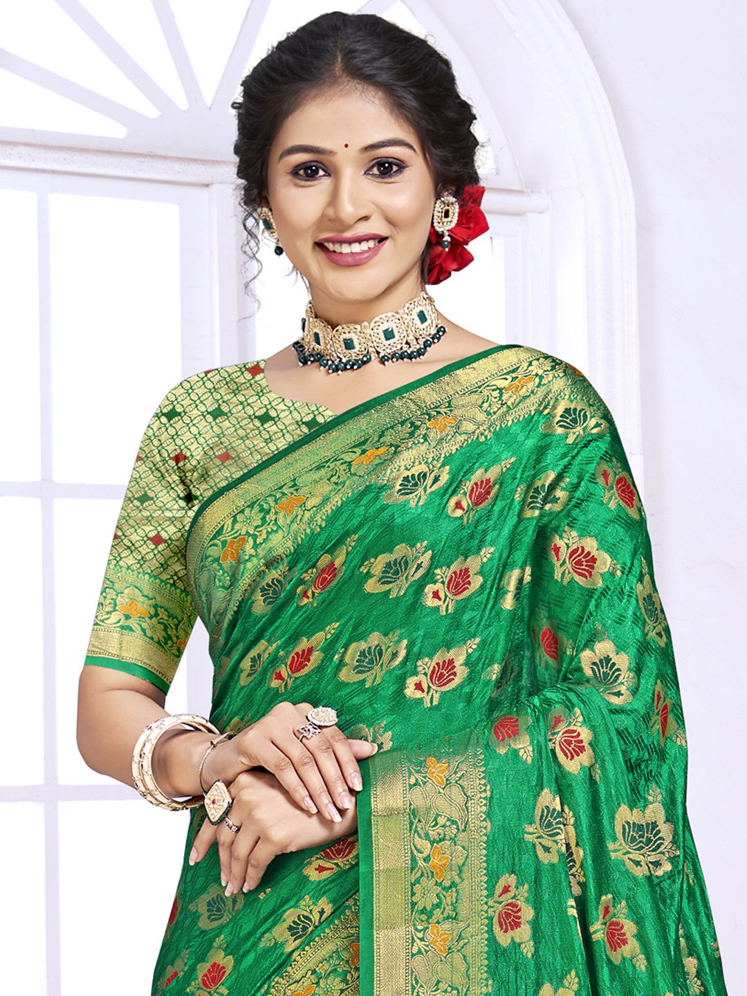 Green Silk Woven Work Traditional Saree