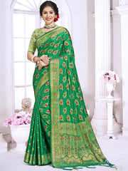 Green Silk Woven Work Traditional Saree