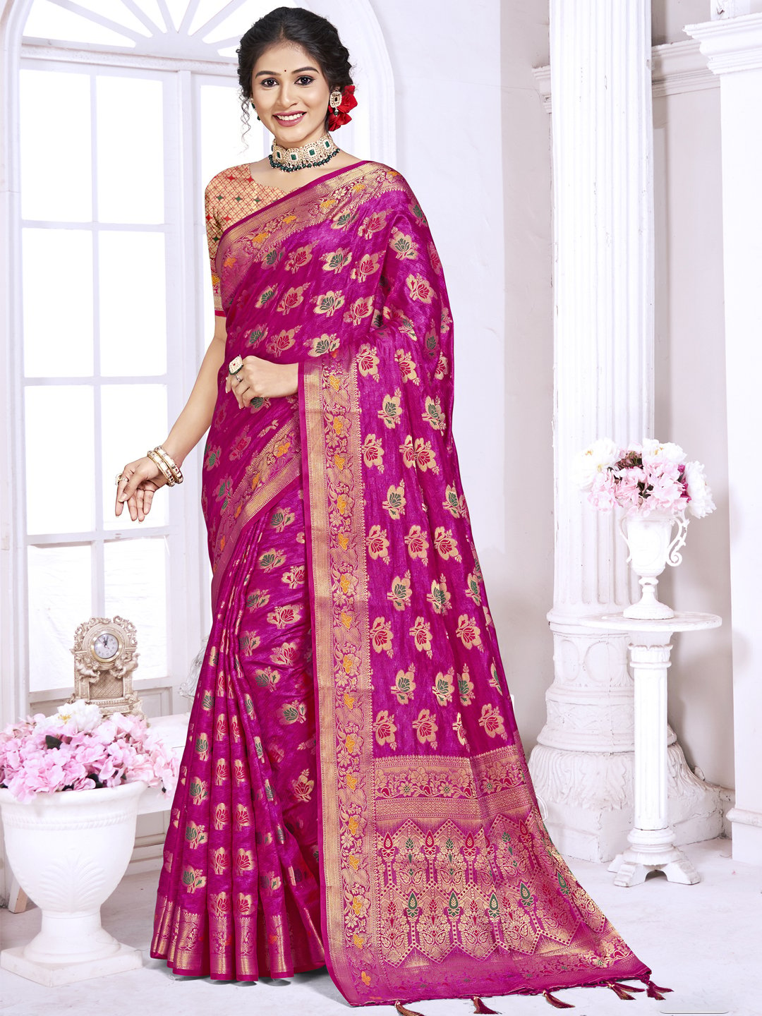 Pink Silk Woven Work Traditional Saree