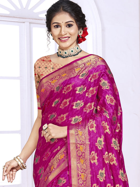 Pink Silk Woven Work Traditional Saree