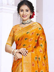 Yellow Silk Woven Work Traditional Saree