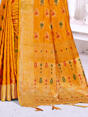 Yellow Silk Woven Work Traditional Saree