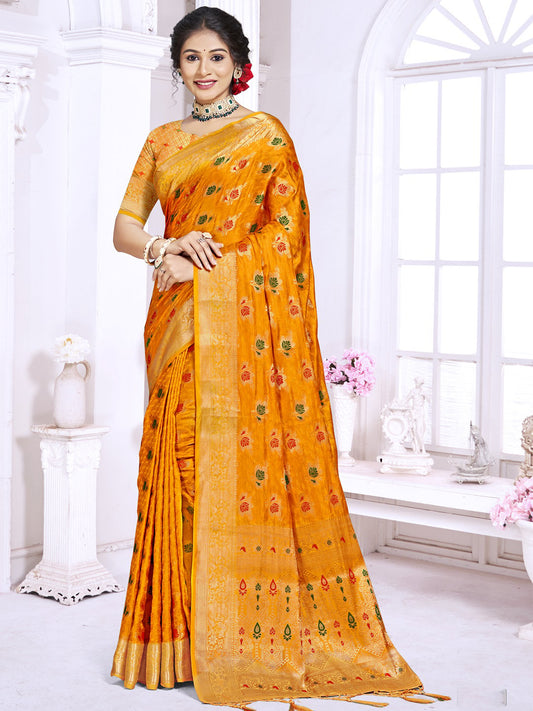 Yellow Silk Woven Work Traditional Saree