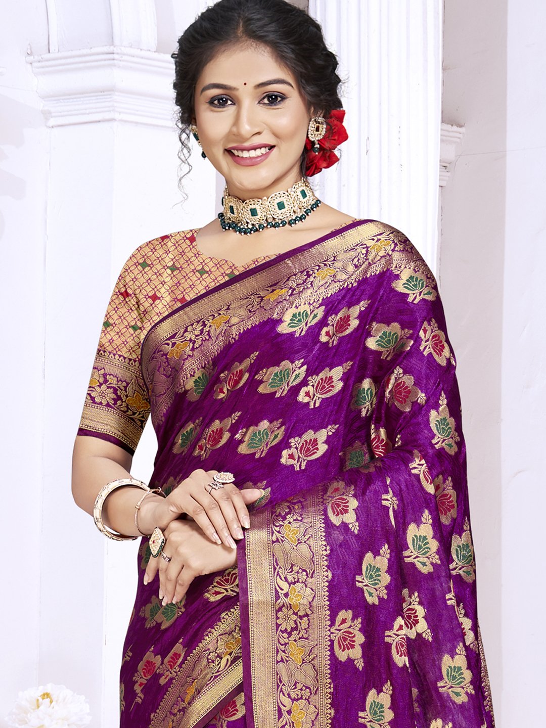 Purple Silk Woven Work Traditional Saree