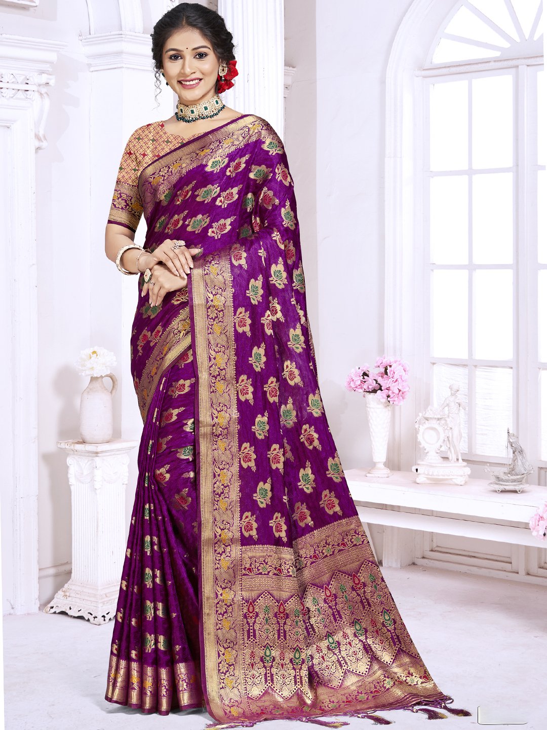 Purple Silk Woven Work Traditional Saree