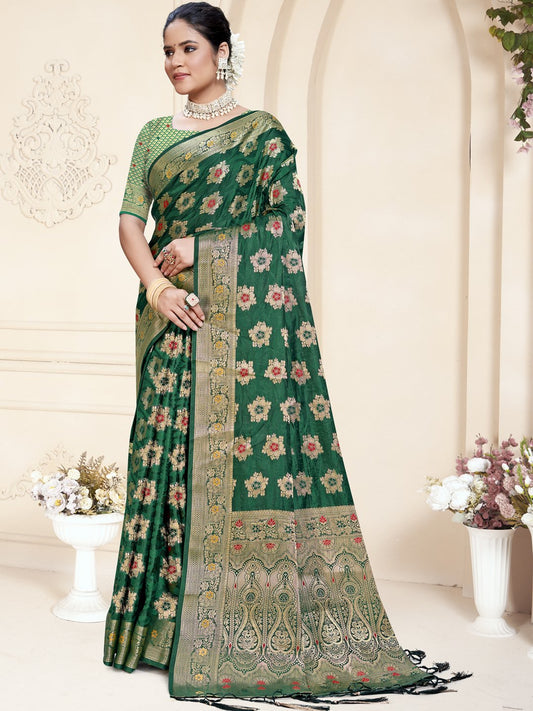 Dark Green Silk Woven Work Traditional Saree