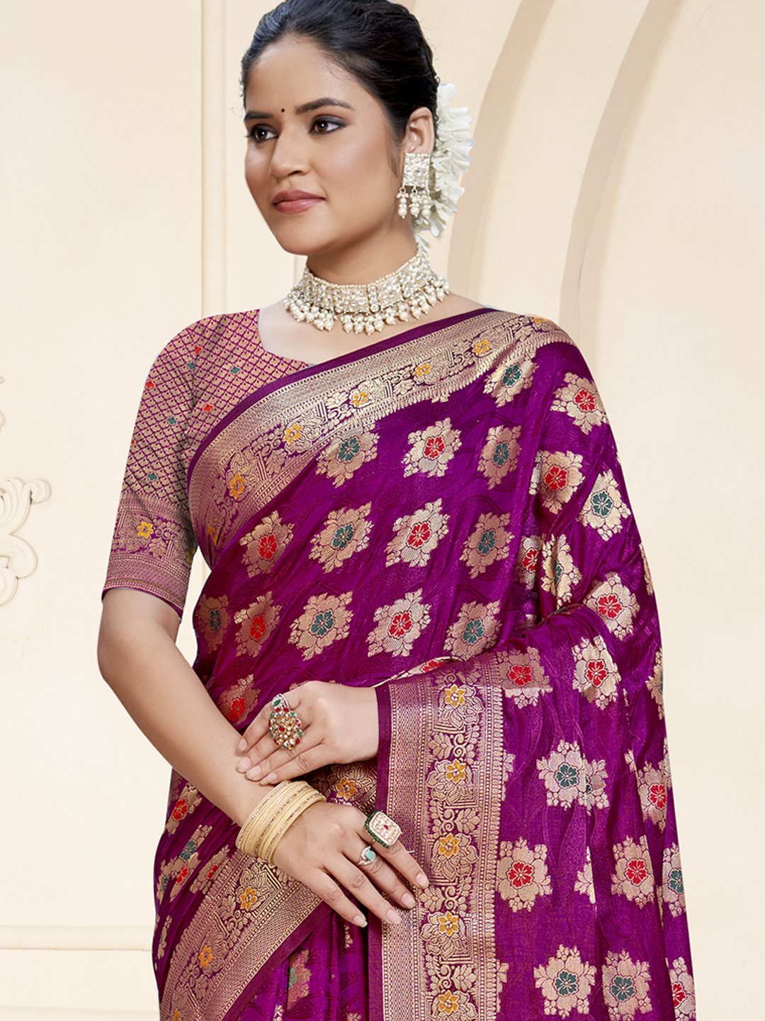 Purple Silk Woven Work Traditional Saree