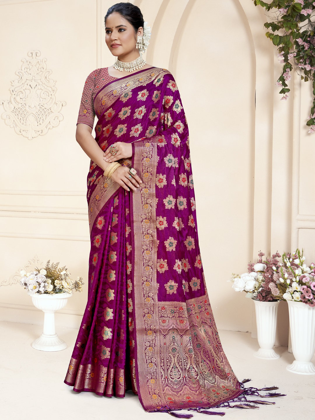 Purple Silk Woven Work Traditional Saree