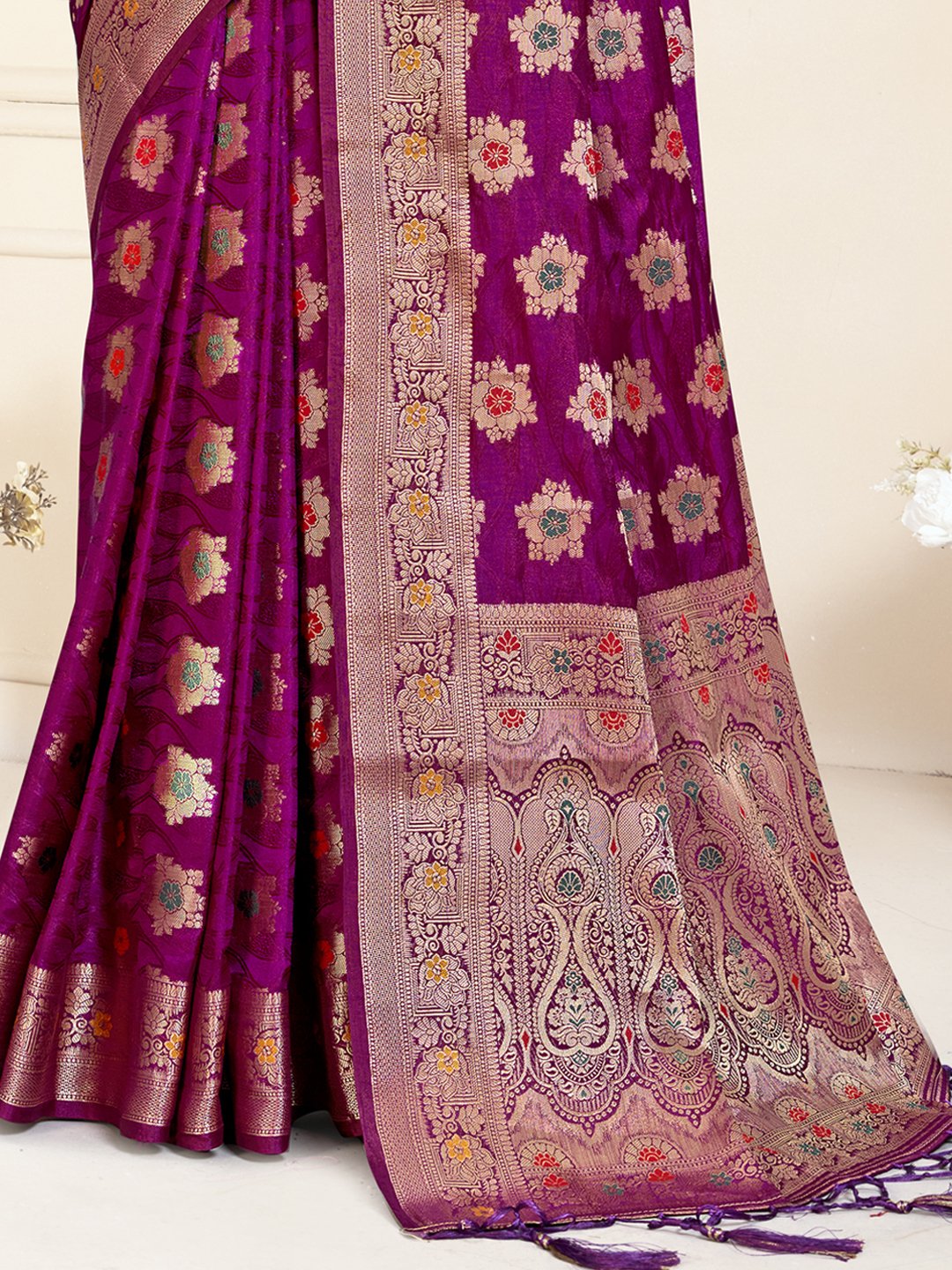 Purple Silk Woven Work Traditional Saree