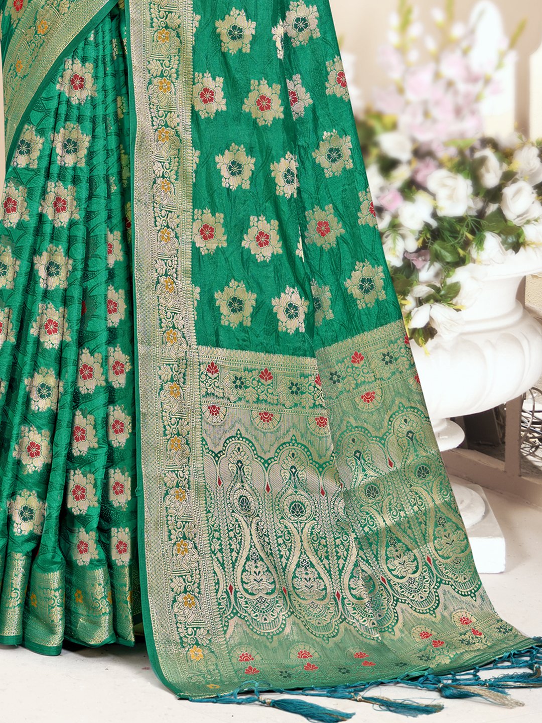 Green Silk Woven Work Traditional Saree