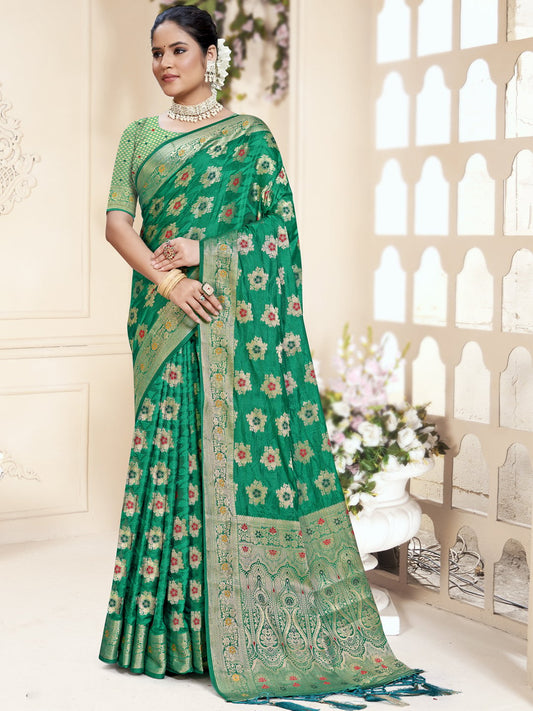 Green Silk Woven Work Traditional Saree