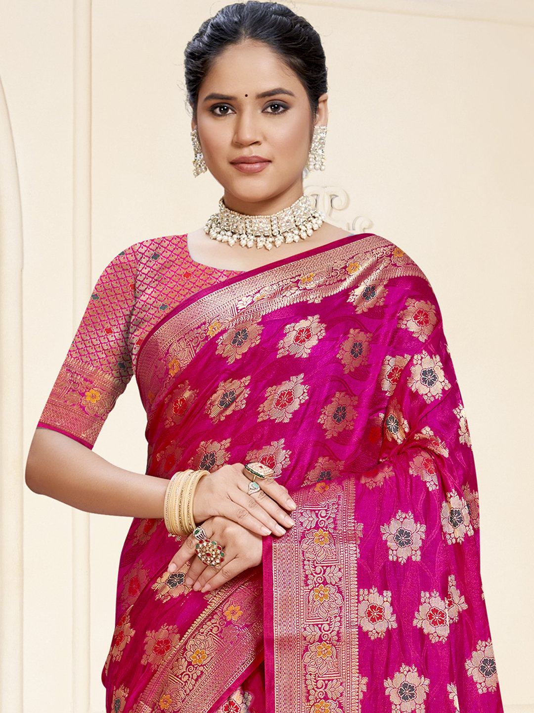 Pink Silk Woven Work Traditional Saree