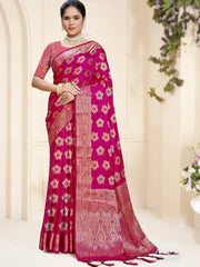 Pink Silk Woven Work Traditional Saree