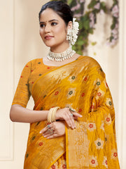 Yellow Silk Woven Work Traditional Saree