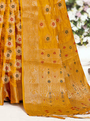 Yellow Silk Woven Work Traditional Saree