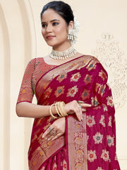 Maroon Silk Woven Work Traditional Saree