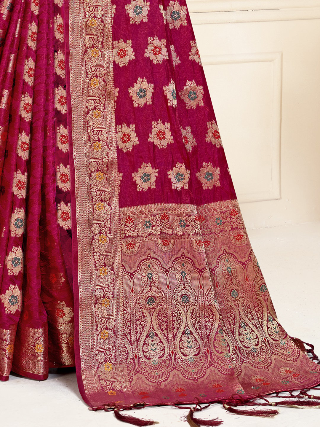 Maroon Silk Woven Work Traditional Saree