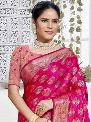 Pink Silk Woven Work Traditional Saree