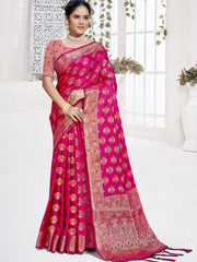 Pink Silk Woven Work Traditional Saree