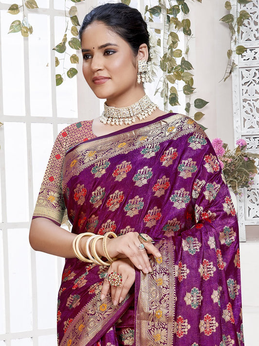 Purple Silk Woven Work Traditional Saree