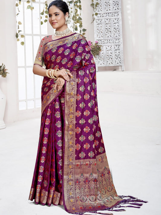 Purple Silk Woven Work Traditional Saree