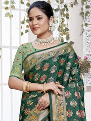 Dark Green Silk Woven Work Traditional Saree