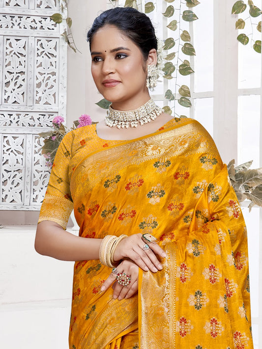 Yellow Silk Woven Work Traditional Saree