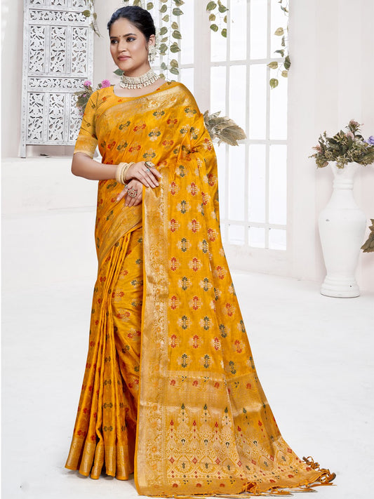 Yellow Silk Woven Work Traditional Saree