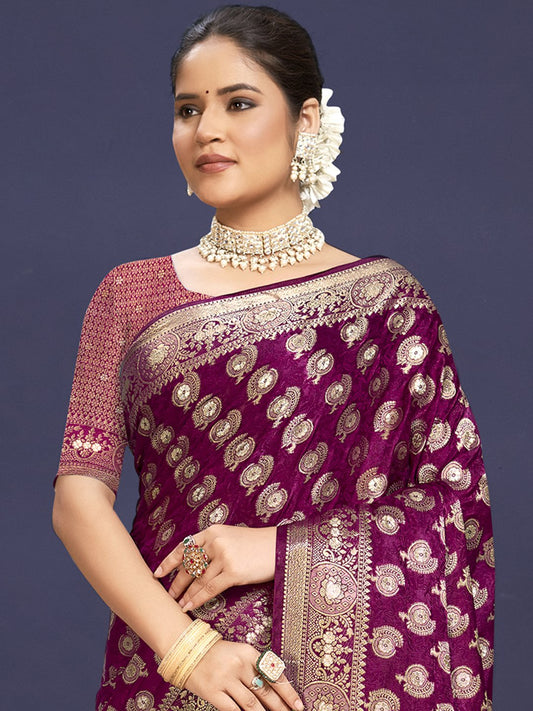 Purple Silk Woven Work Traditional Saree