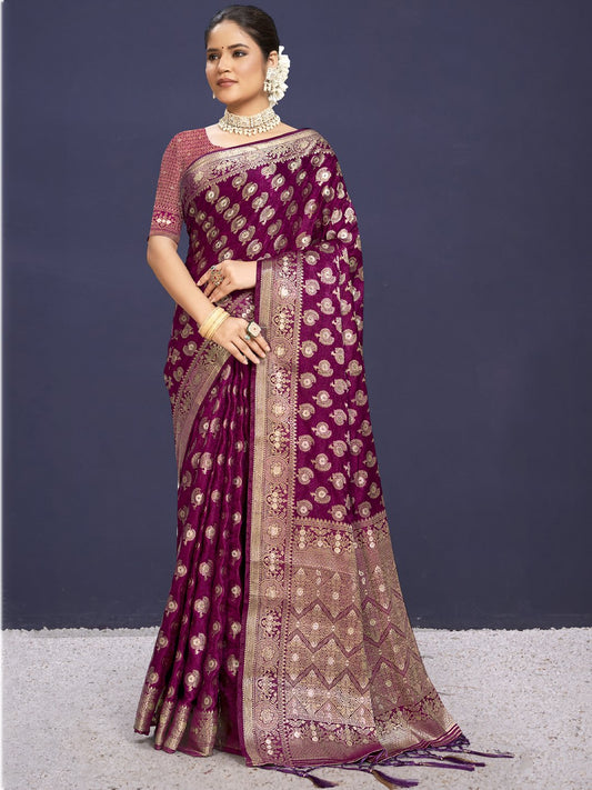 Purple Silk Woven Work Traditional Saree